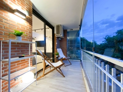 Dusk-lit balcony space